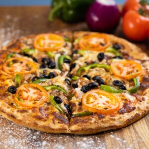 Colorful Vegetarian Pizza loaded with fresh veggies in Eastbourne